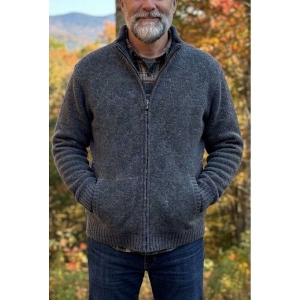 LL Bean Mens Lambswool Full Zip Sweater Jacket Gray Large 0 GGX1 Fleece Lined